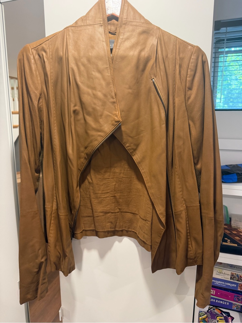 Vince Tan Brown Leather Open-Front Jacket